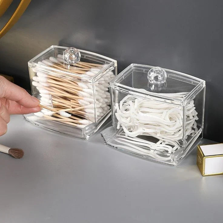Acrylic Cotton Swab Organizer Box Transparent Cosmetic Storage
